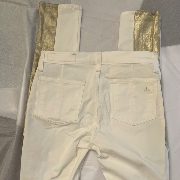 NWT! Rag & Bone Ivory Gold Lambskin Lamb Leather Trim Jeans 27 Intermix - Picture 11 of 16